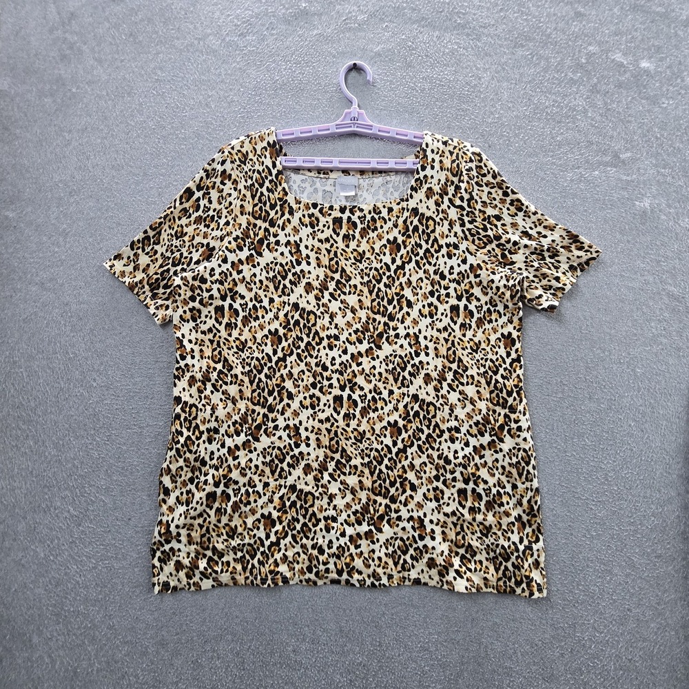 Chico's Women Shirt 2 (US SIZE L) Beige Animal Print Crew Neck Pullover